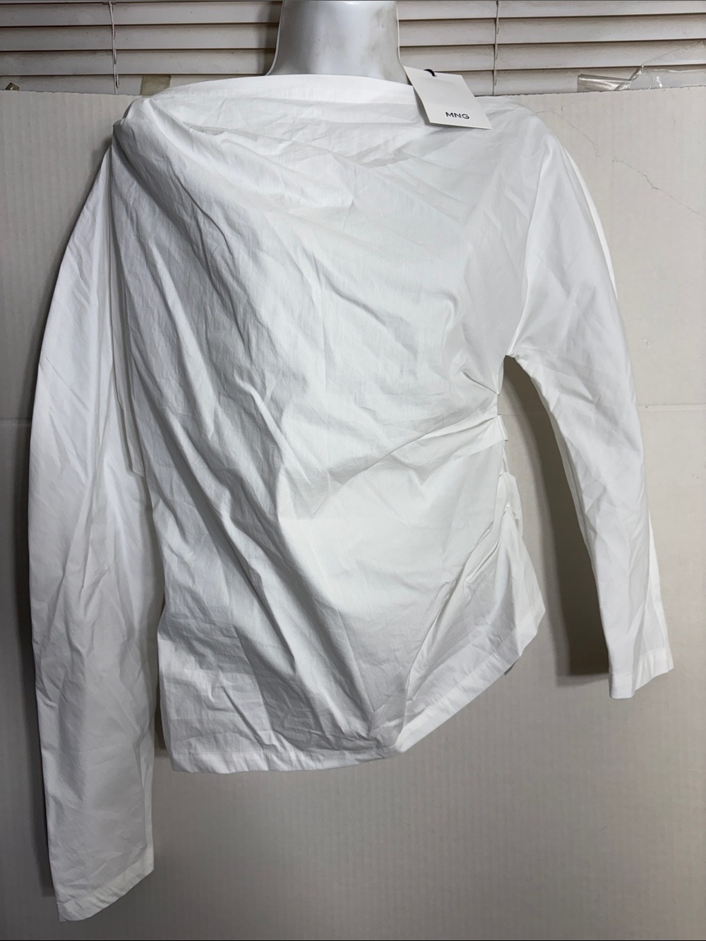 Mango White Women's Blouse with Hang Tag COTTON BLOUSE WITH ASYMMETRICAL COLLAR - Picture 2 of 6